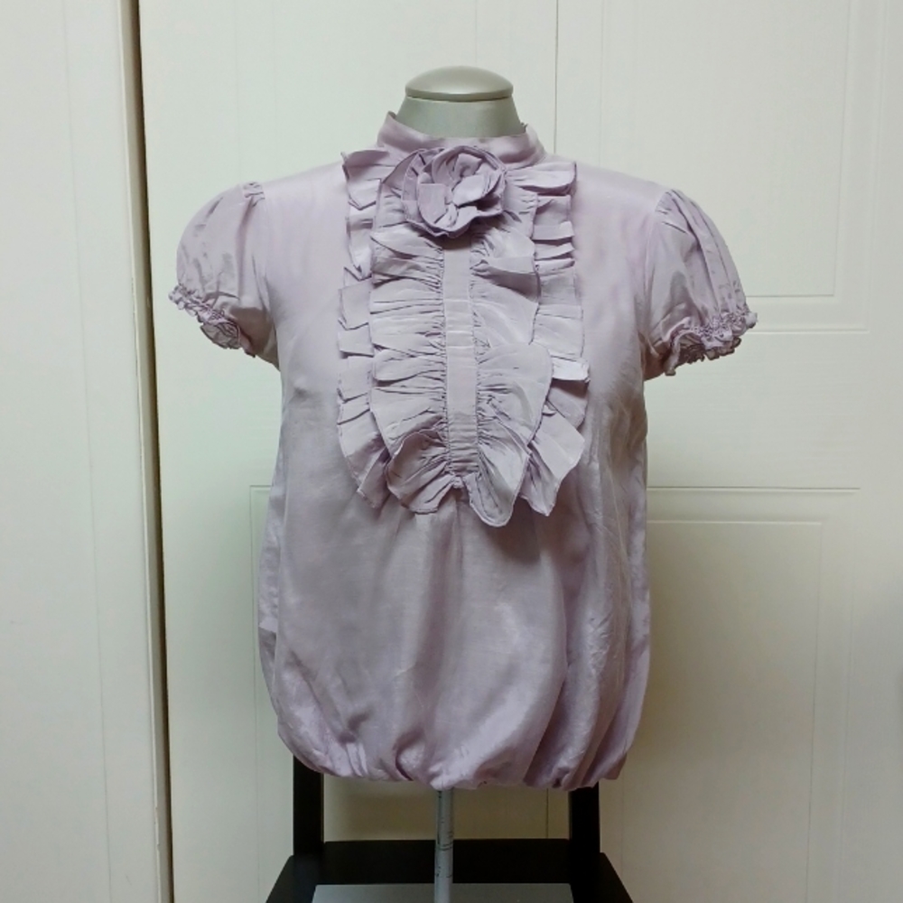 Mexx Lilac Ruffle Front Puff Sleeve Blouse